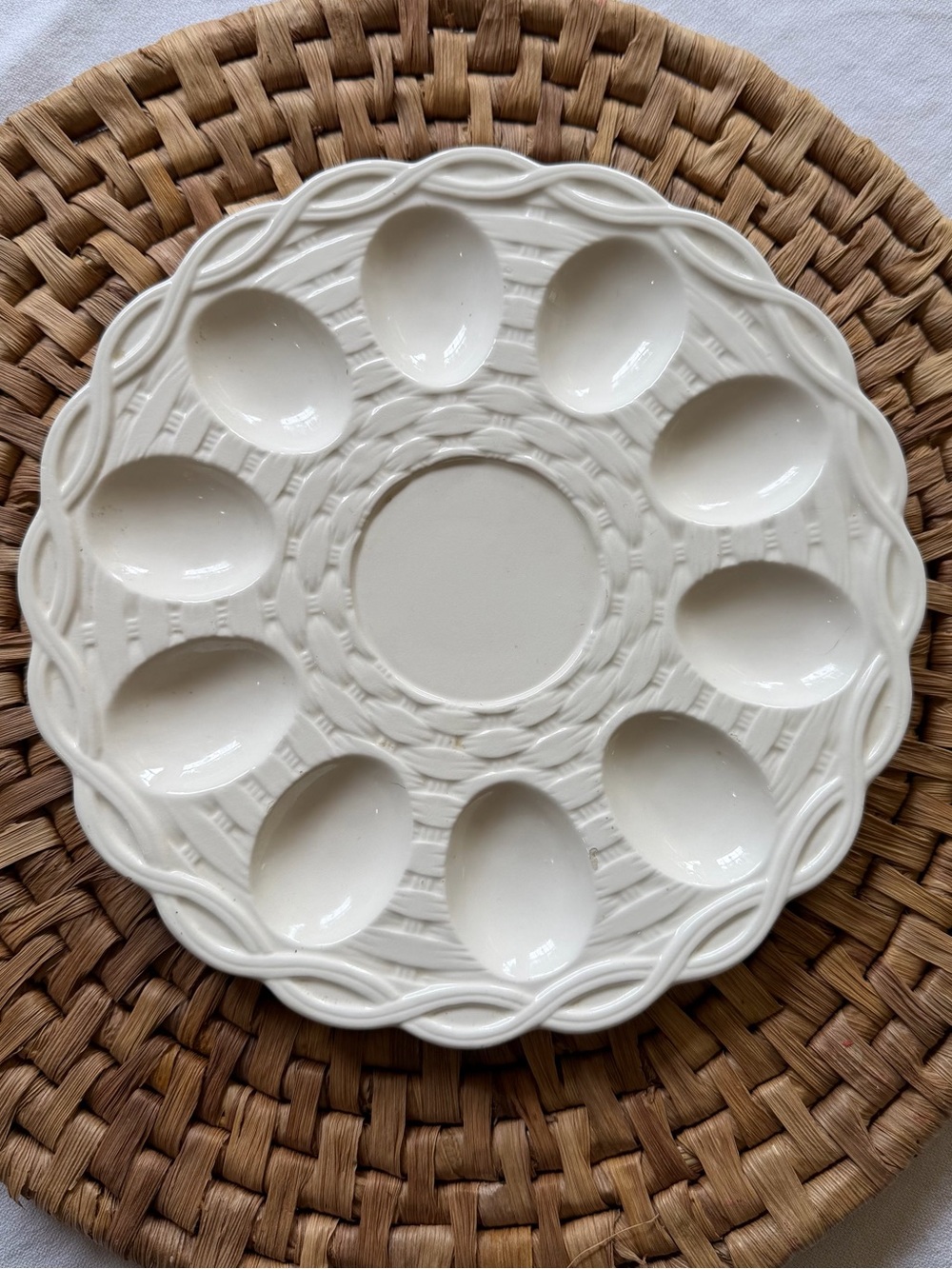 Vtg Lefton Ceramic White Egg Serving Platter - Elegant Deviled Egg Tray